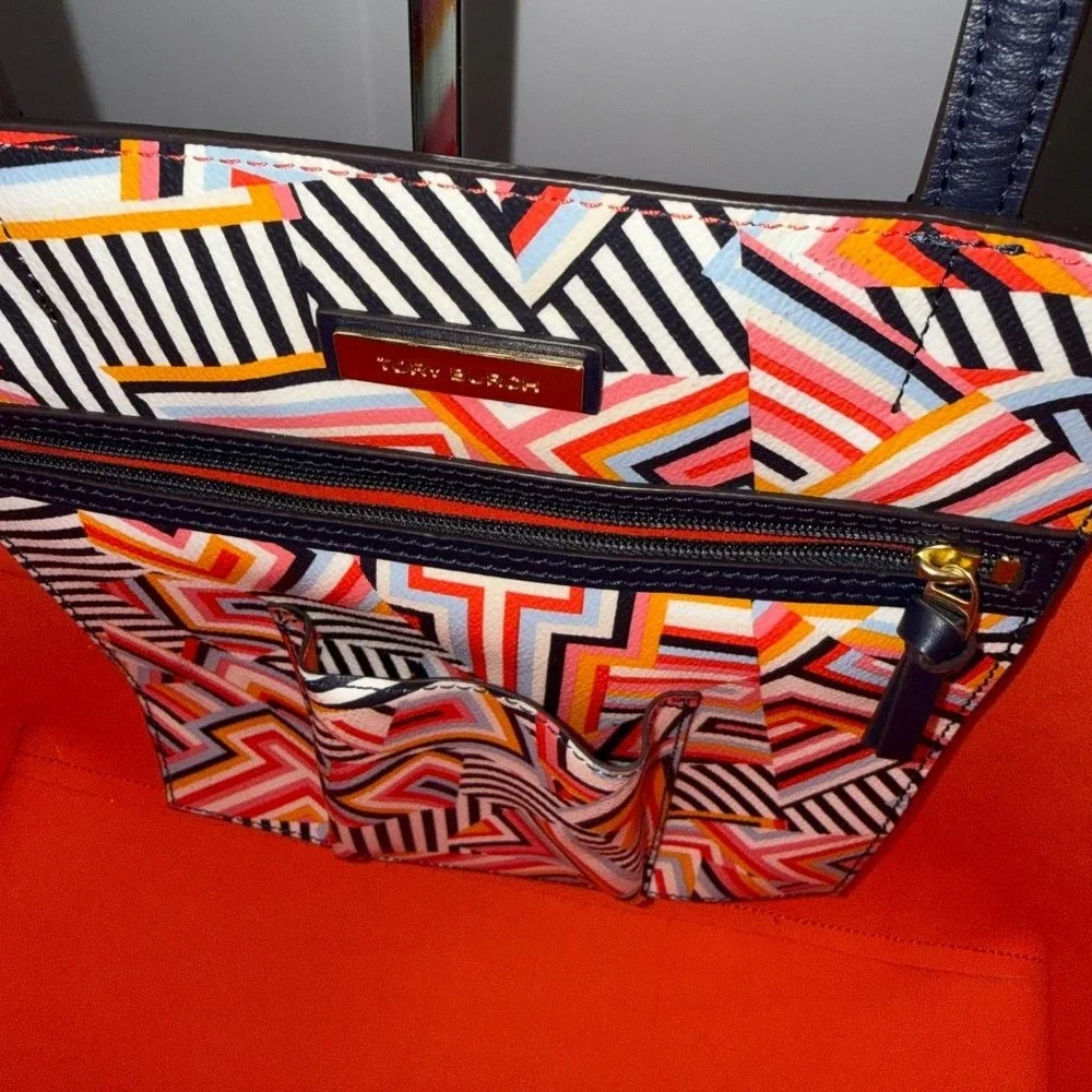 Tory Burch Kerrington Cut Out T Print Geometric Large Tote Bag Leather NEW